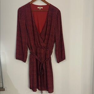 Elegant Red Patterned Wrap Dress